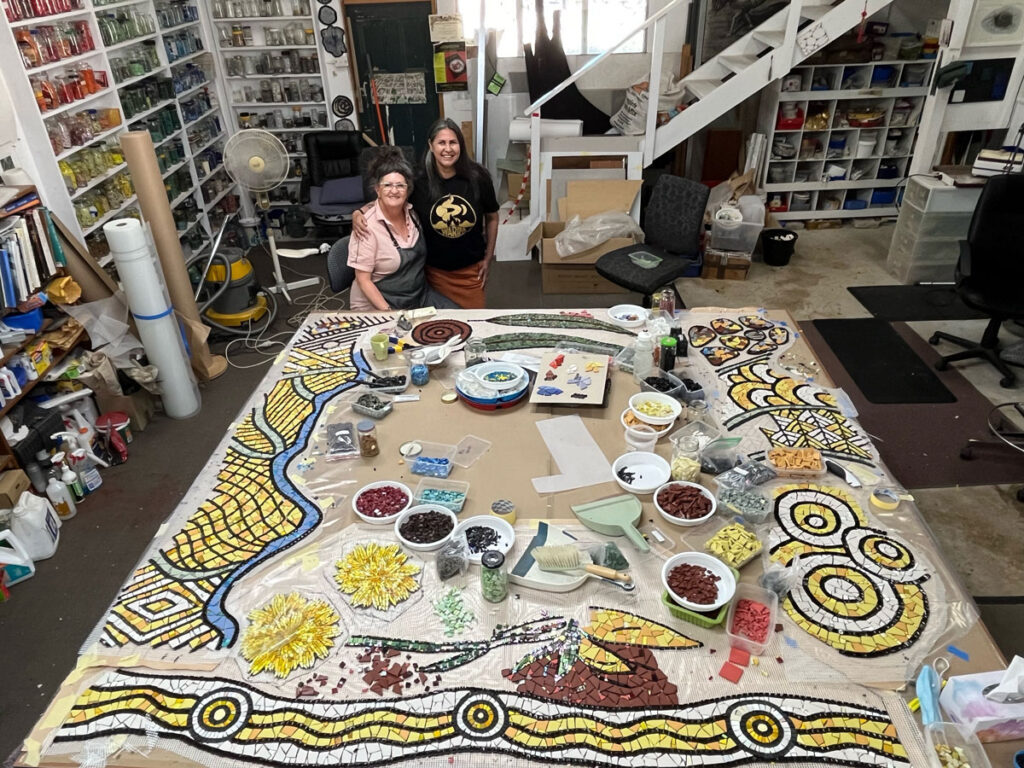 Helen and Lee-Anne in Helen’s studio, with EARTH